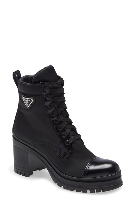 prada logo boots|Prada block heel combat boots.